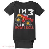 Three 3yr 3rd Birthday Monster Truck Boy 3 Years Old Baby Bodysuit thumb 0