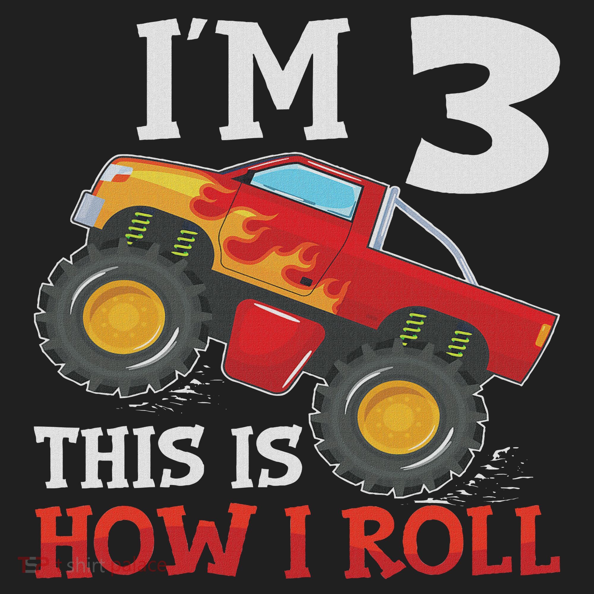 Three 3yr 3rd Birthday Monster Truck Boy 3 Years Old Golf Towel