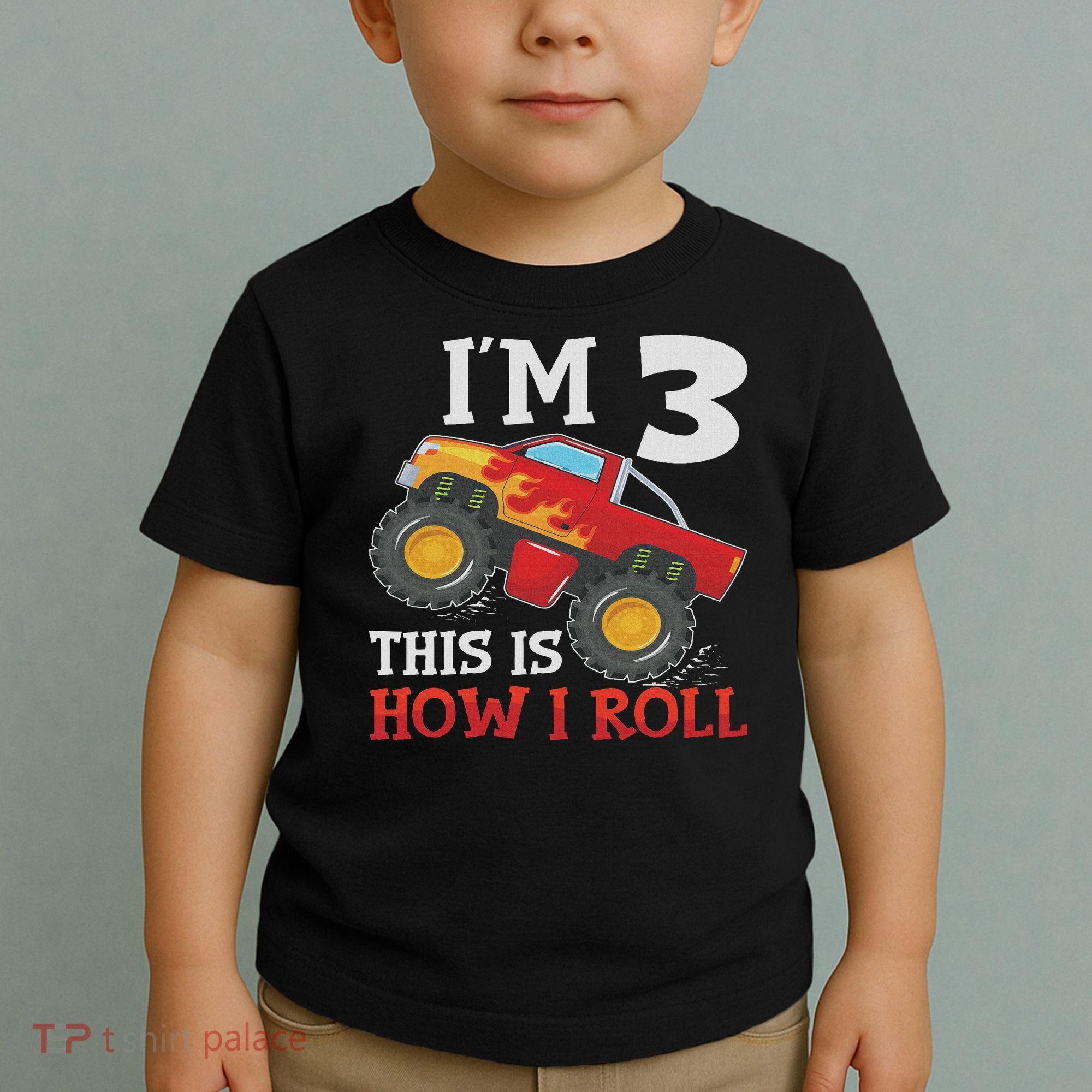 Three 3yr 3rd Birthday Monster Truck Boy 3 Years Old Toddler T-Shirt