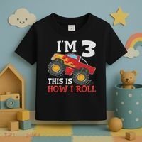 Three 3yr 3rd Birthday Monster Truck Boy 3 Years Old Toddler T-Shirt thumb 3