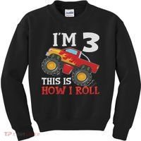 Three 3yr 3rd Birthday Monster Truck Boy 3 Years Old Kids Sweatshirt thumb 0