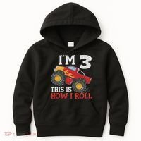 Three 3yr 3rd Birthday Monster Truck Boy 3 Years Old Kids Hoodie thumb 0