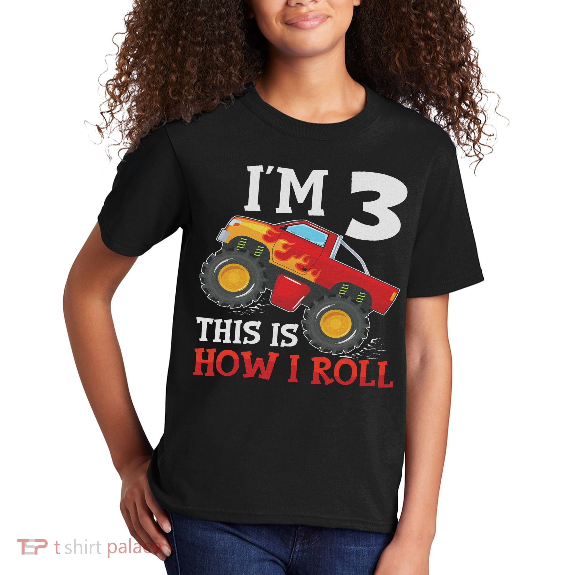 Three 3yr 3rd Birthday Monster Truck Boy 3 Years Old Kids T-Shirt