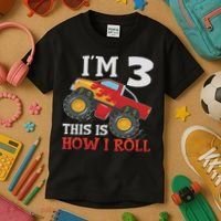 Three 3yr 3rd Birthday Monster Truck Boy 3 Years Old Kids T-Shirt thumb 3