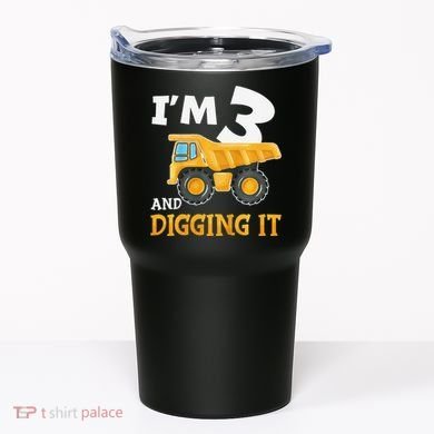 Three 3yr 3rd Birthday Construction Boy 3 Years Old Tumbler