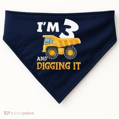 Three 3yr 3rd Birthday Construction Boy 3 Years Old USA-Made Doggie Bandana
