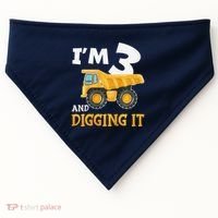 Three 3yr 3rd Birthday Construction Boy 3 Years Old USA-Made Doggie Bandana thumb 0