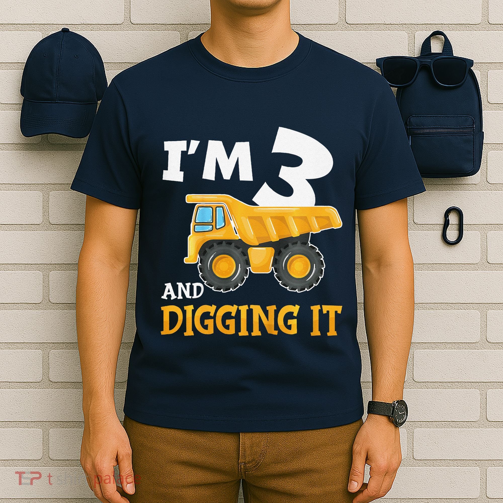 Three 3yr 3rd Birthday Construction Boy 3 Years Old T-Shirt