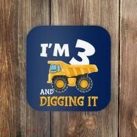 Three 3yr 3rd Birthday Construction Boy 3 Years Old Coaster thumb 0