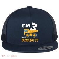 Three 3yr 3rd Birthday Construction Boy 3 Years Old Flat Bill Trucker Hat thumb 0
