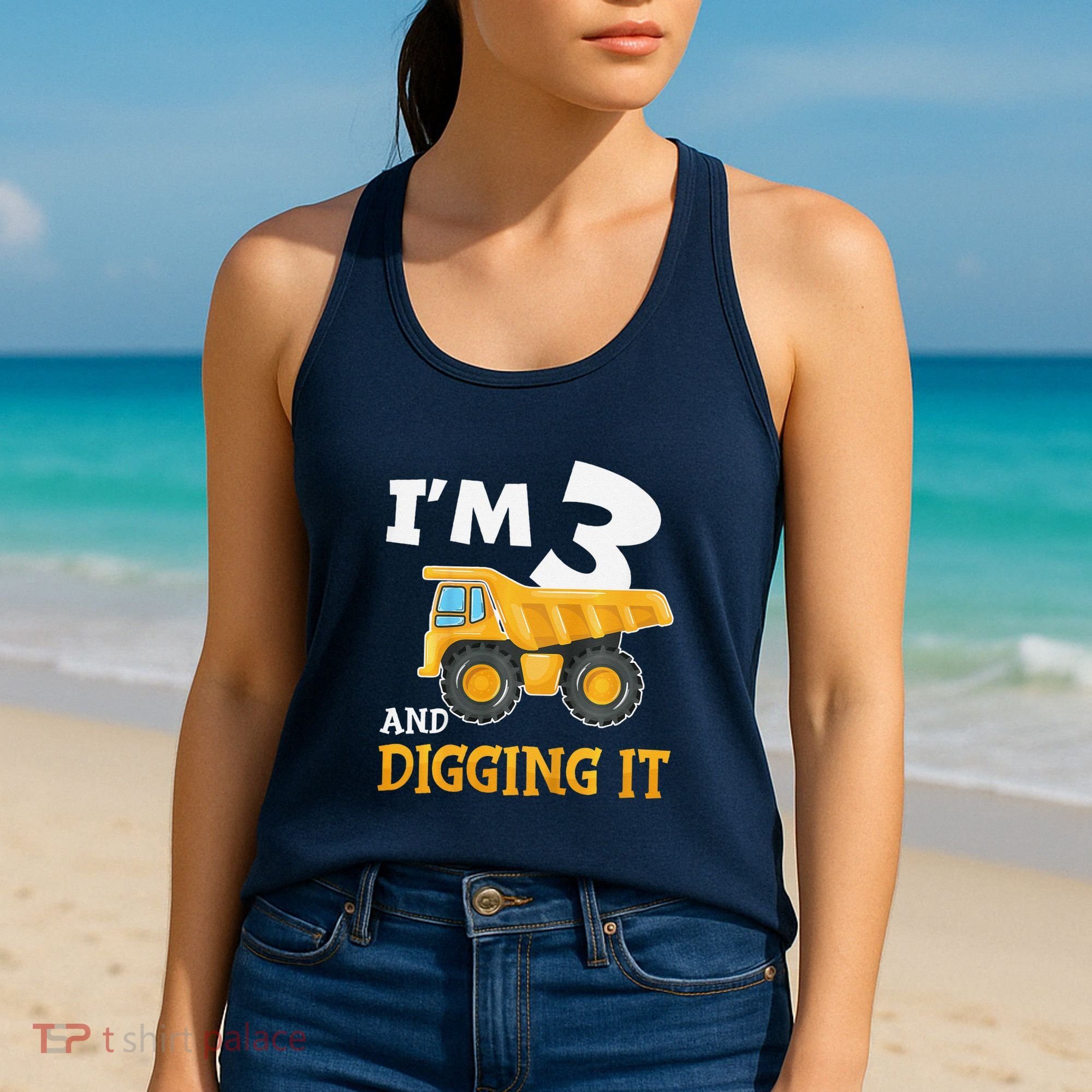 Three 3yr 3rd Birthday Construction Boy 3 Years Old Women's Tank Top