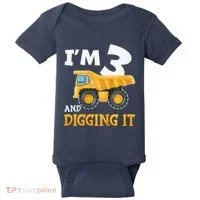 Three 3yr 3rd Birthday Construction Boy 3 Years Old Baby Bodysuit thumb 0
