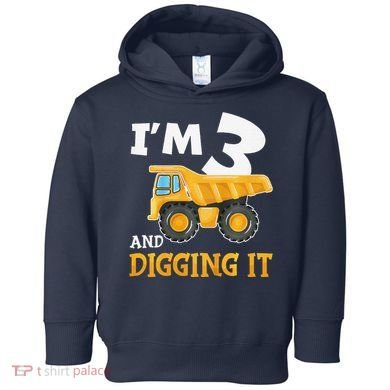 Three 3yr 3rd Birthday Construction Boy 3 Years Old Toddler Hoodie