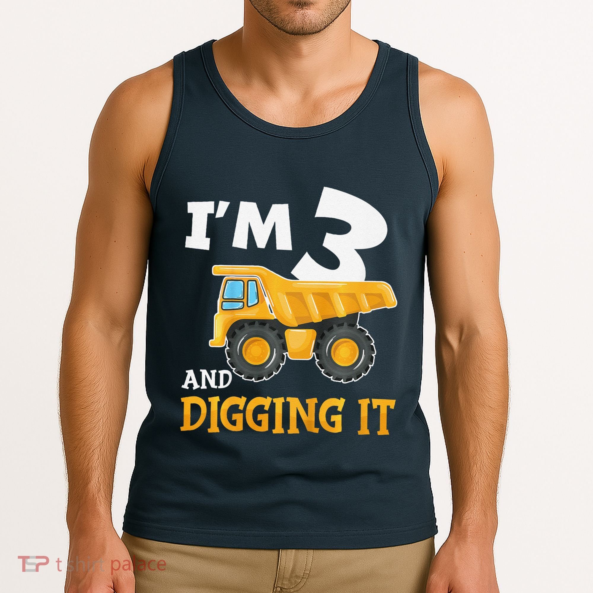 Three 3yr 3rd Birthday Construction Boy 3 Years Old Tank Top