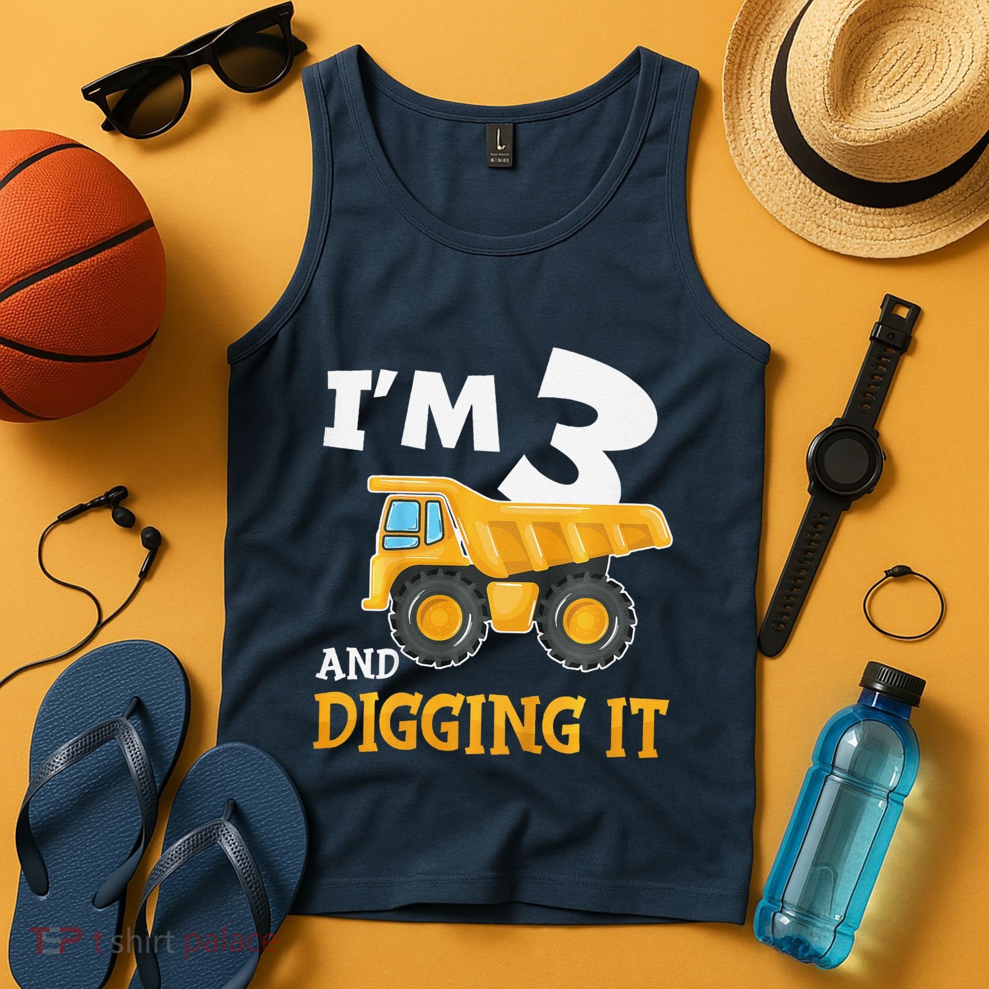 Three 3yr 3rd Birthday Construction Boy 3 Years Old Tank Top