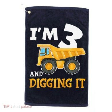Three 3yr 3rd Birthday Construction Boy 3 Years Old Golf Towel