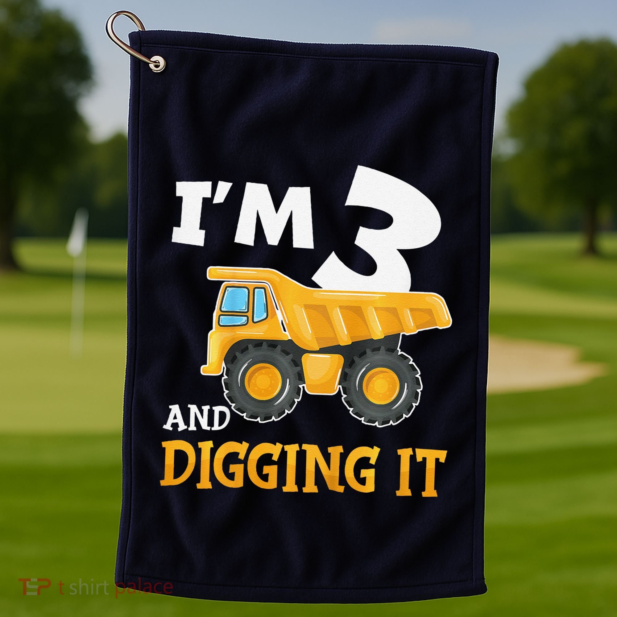 Three 3yr 3rd Birthday Construction Boy 3 Years Old Golf Towel