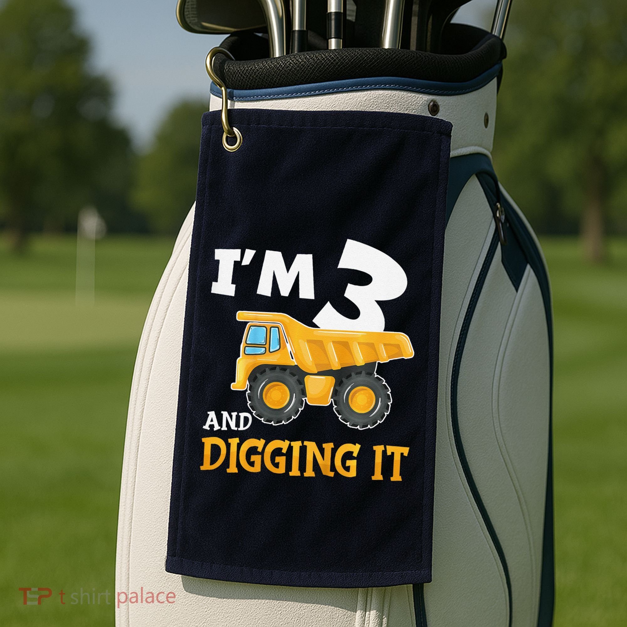 Three 3yr 3rd Birthday Construction Boy 3 Years Old Golf Towel