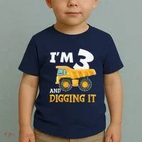 Three 3yr 3rd Birthday Construction Boy 3 Years Old Toddler T-Shirt thumb 2