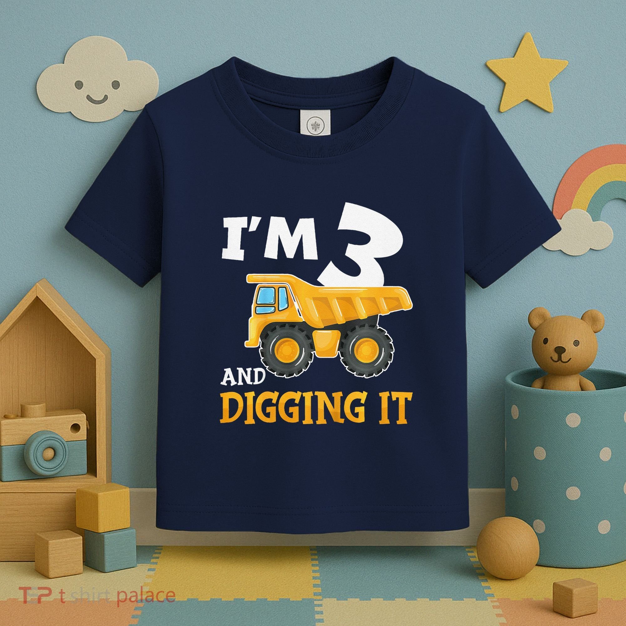 Three 3yr 3rd Birthday Construction Boy 3 Years Old Toddler T-Shirt