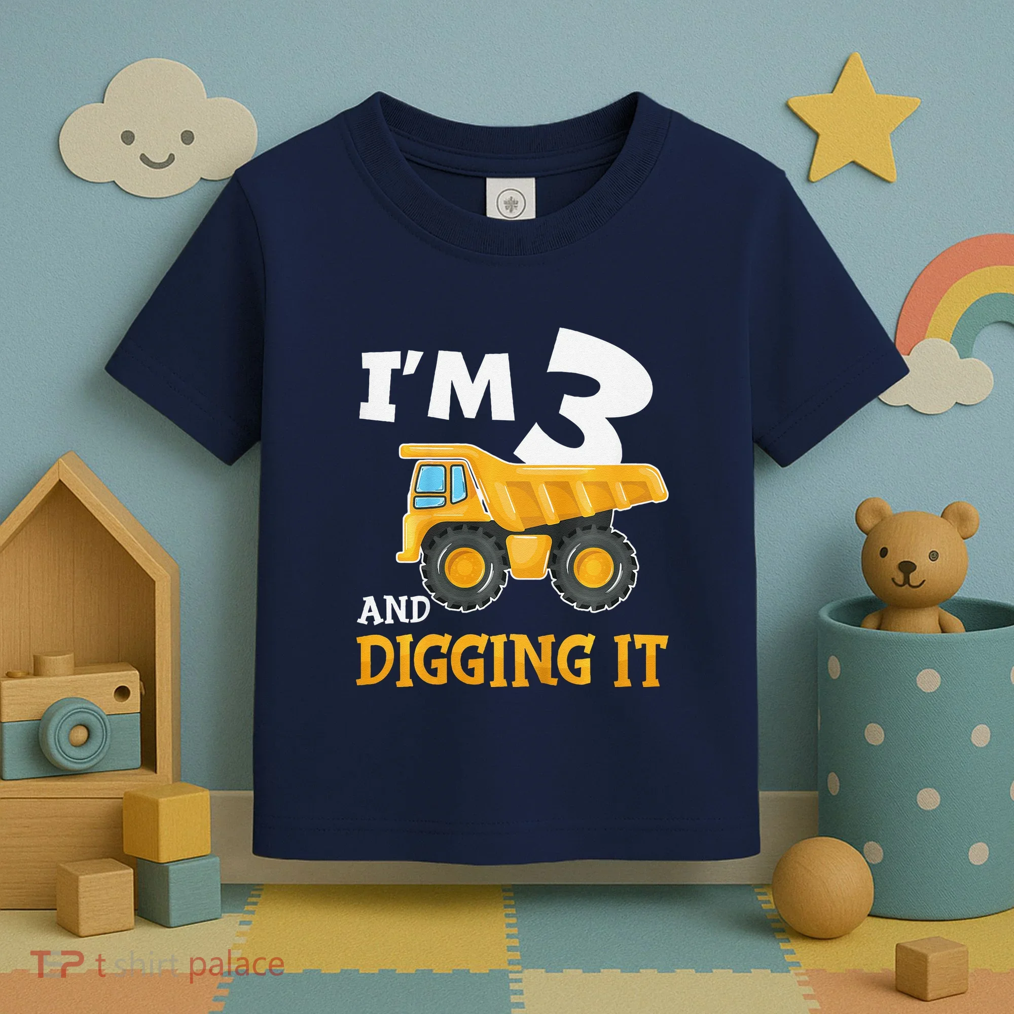 Three 3yr 3rd Birthday Construction Boy 3 Years Old Toddler T-Shirt