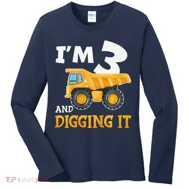 Three 3yr 3rd Birthday Construction Boy 3 Years Old Women's Long Sleeve Shirt