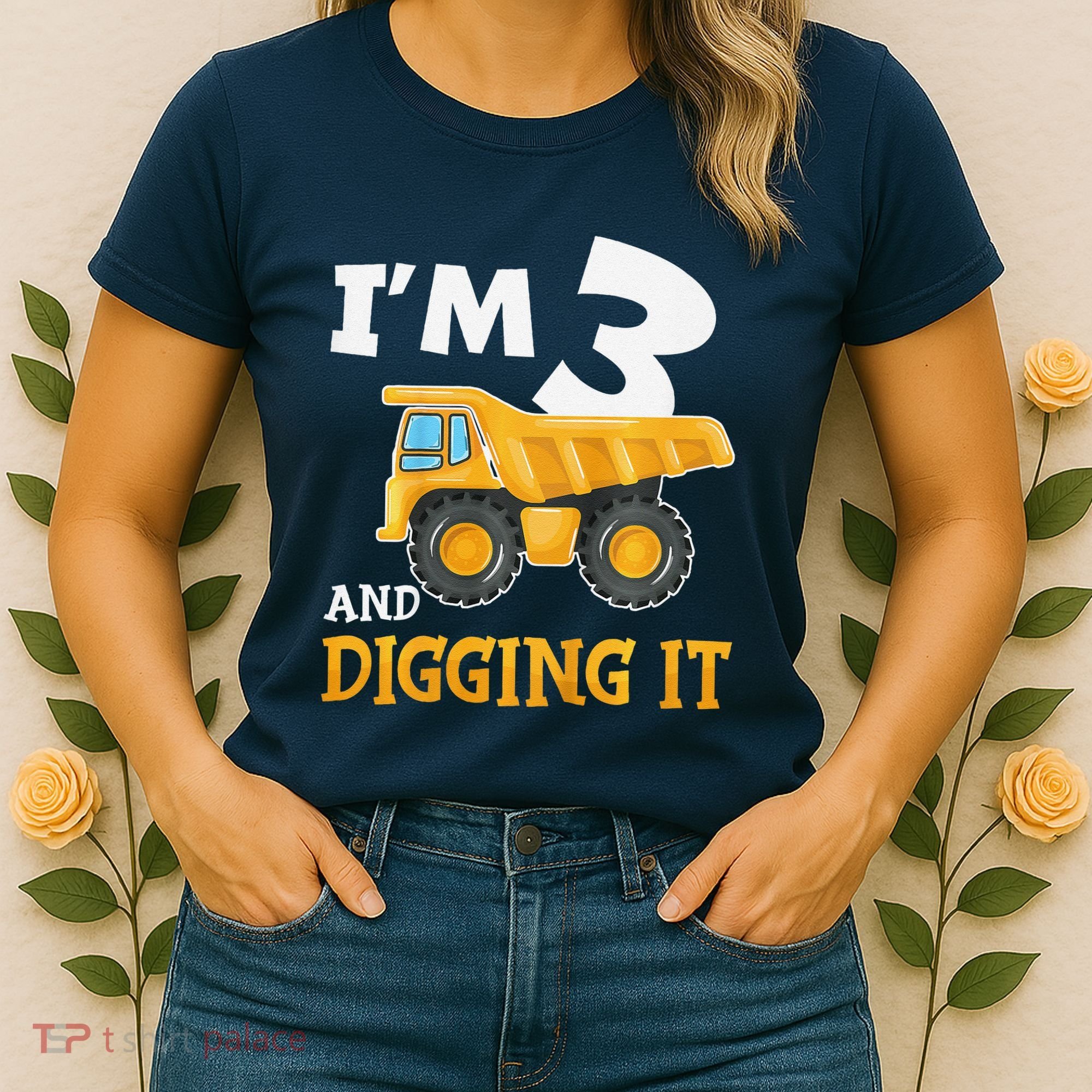 Three 3yr 3rd Birthday Construction Boy 3 Years Old Women's T-Shirt
