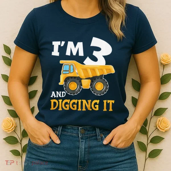 Three 3yr 3rd Birthday Construction Boy 3 Years Old Women's T-Shirt