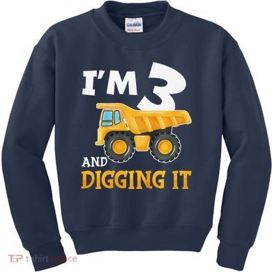 Three 3yr 3rd Birthday Construction Boy 3 Years Old Kids Sweatshirt