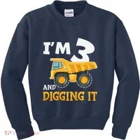 Three 3yr 3rd Birthday Construction Boy 3 Years Old Kids Sweatshirt thumb 0