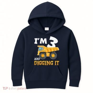 Three 3yr 3rd Birthday Construction Boy 3 Years Old Kids Hoodie