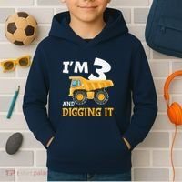 Three 3yr 3rd Birthday Construction Boy 3 Years Old Kids Hoodie thumb 2