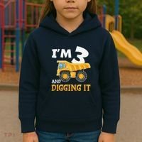Three 3yr 3rd Birthday Construction Boy 3 Years Old Kids Hoodie thumb 3