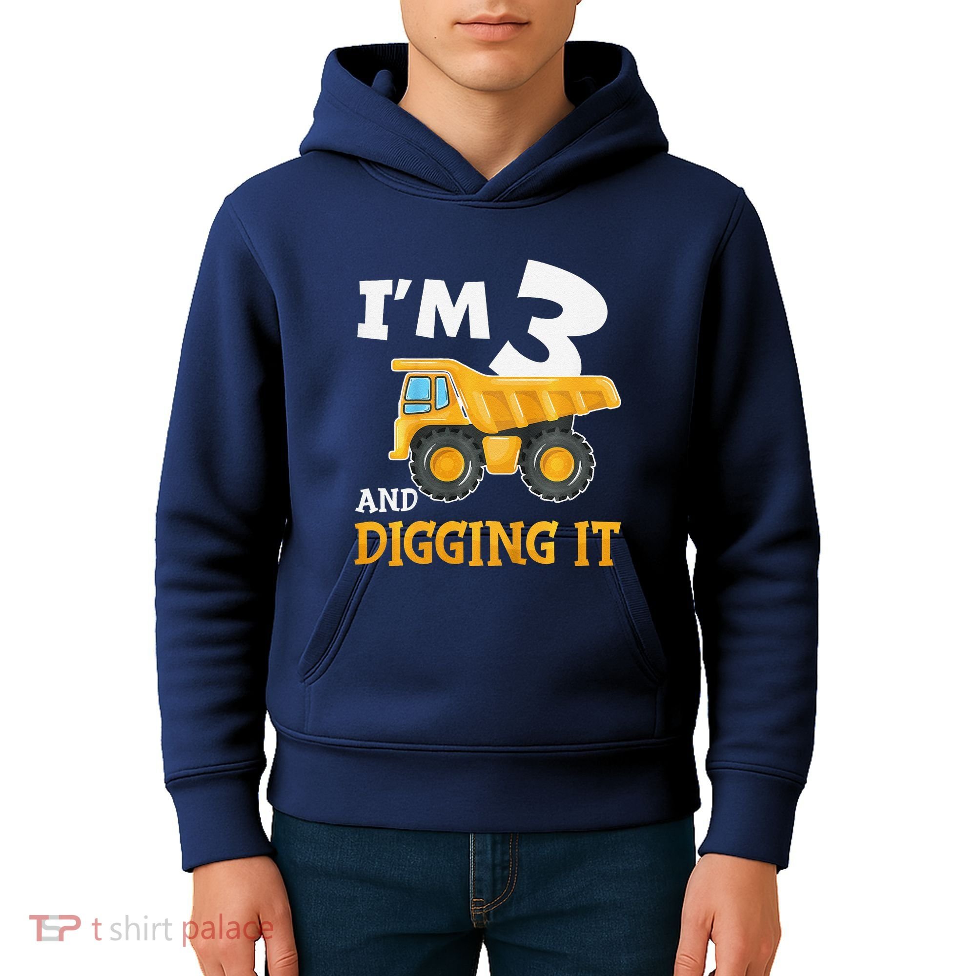 Three 3yr 3rd Birthday Construction Boy 3 Years Old Kids Hoodie