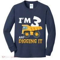 Three 3yr 3rd Birthday Construction Boy 3 Years Old Kids Long Sleeve Shirt thumb 0