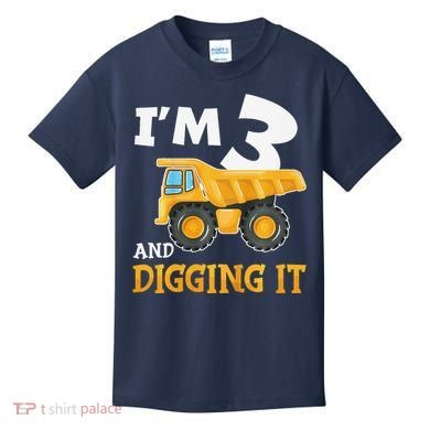 Three 3yr 3rd Birthday Construction Boy 3 Years Old Kids T-Shirt
