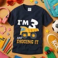 Three 3yr 3rd Birthday Construction Boy 3 Years Old Kids T-Shirt thumb 3