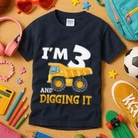 Three 3yr 3rd Birthday Construction Boy 3 Years Old Kids T-Shirt thumb 3