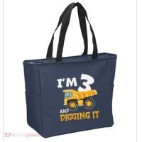 Three 3yr 3rd Birthday Construction Boy 3 Years Old Tote Bag thumb 2