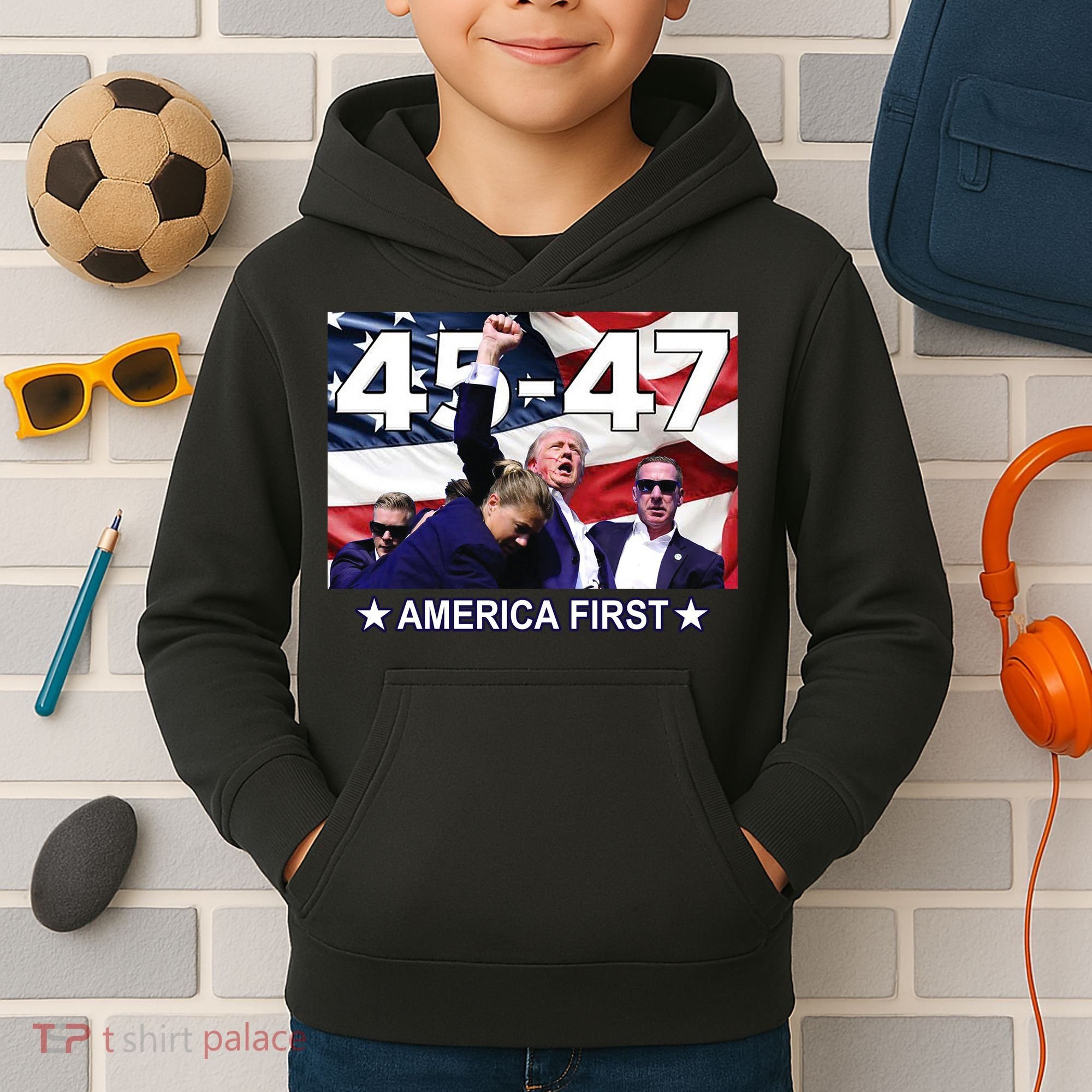Trump 45 – 47 America First Kids Hoodie