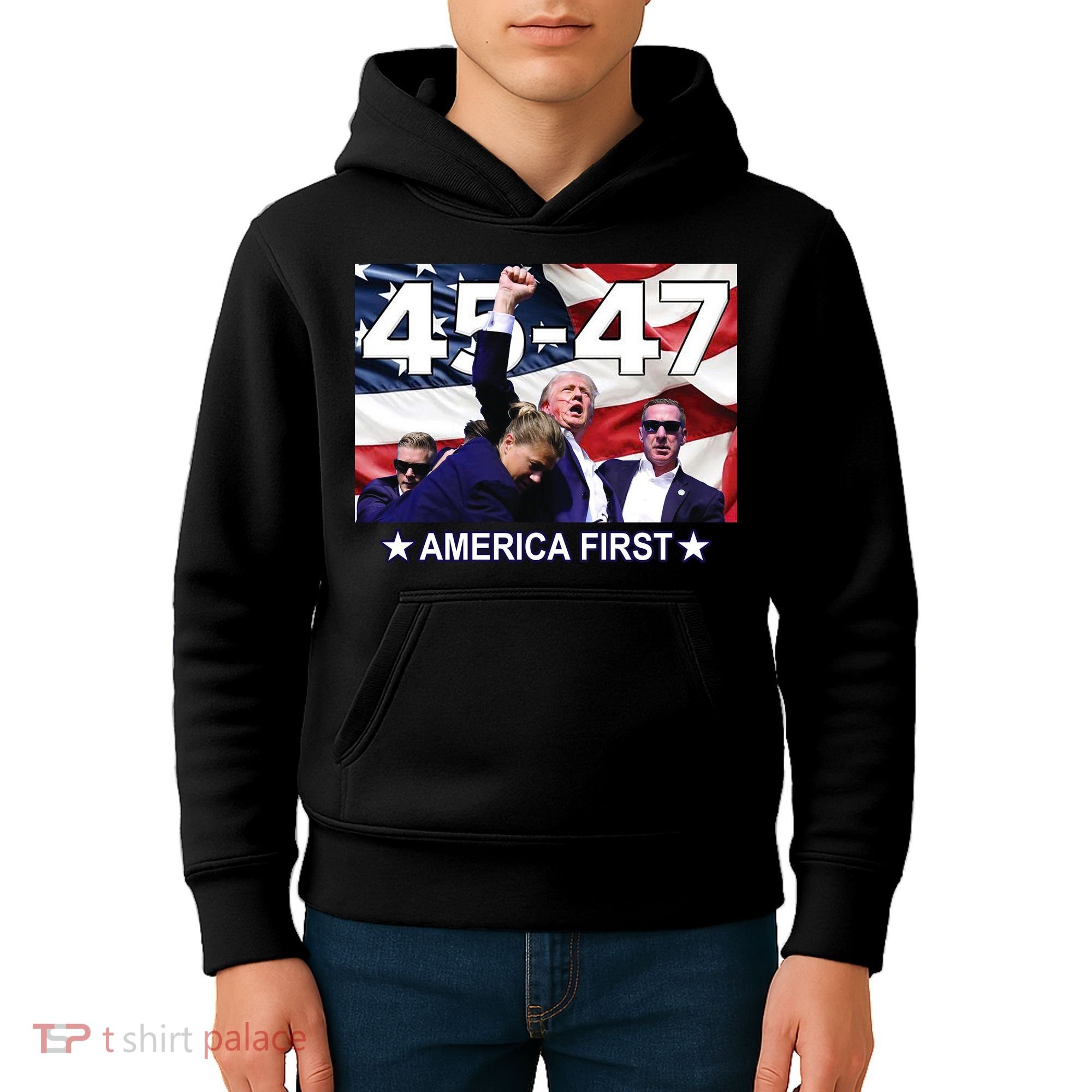 Trump 45 – 47 America First Kids Hoodie