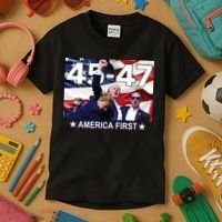 Trump 45 – 47 America First Kids T-Shirt thumb 3