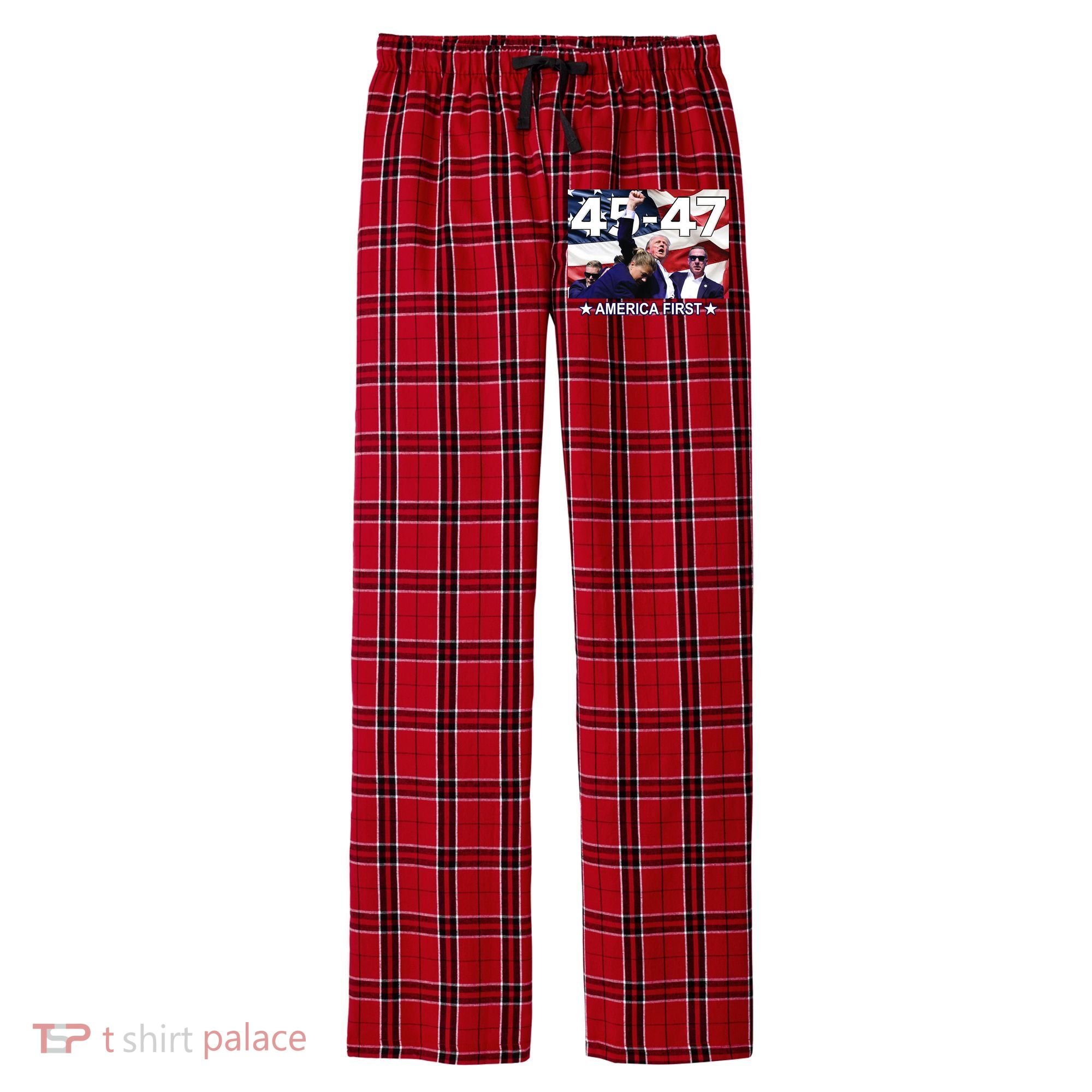 Trump 45 – 47 America First Men's Flannel Plaid Pajama Pants