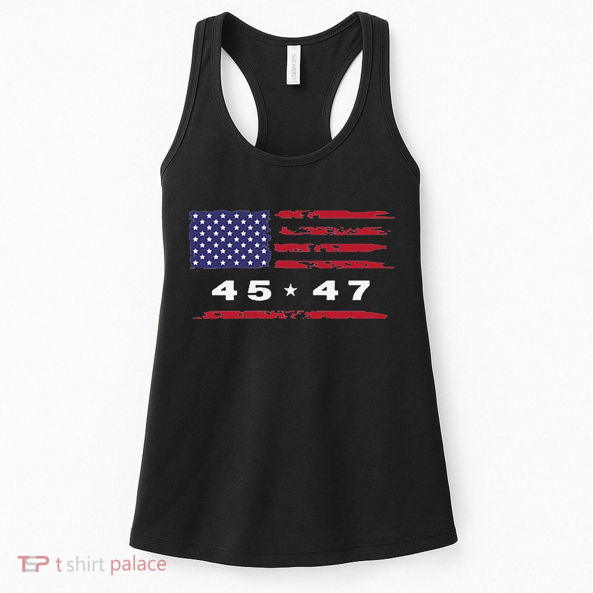 Trump 45 47 American Flag Grunge Distressed 2024 Maga Pocket Women's Tank Top