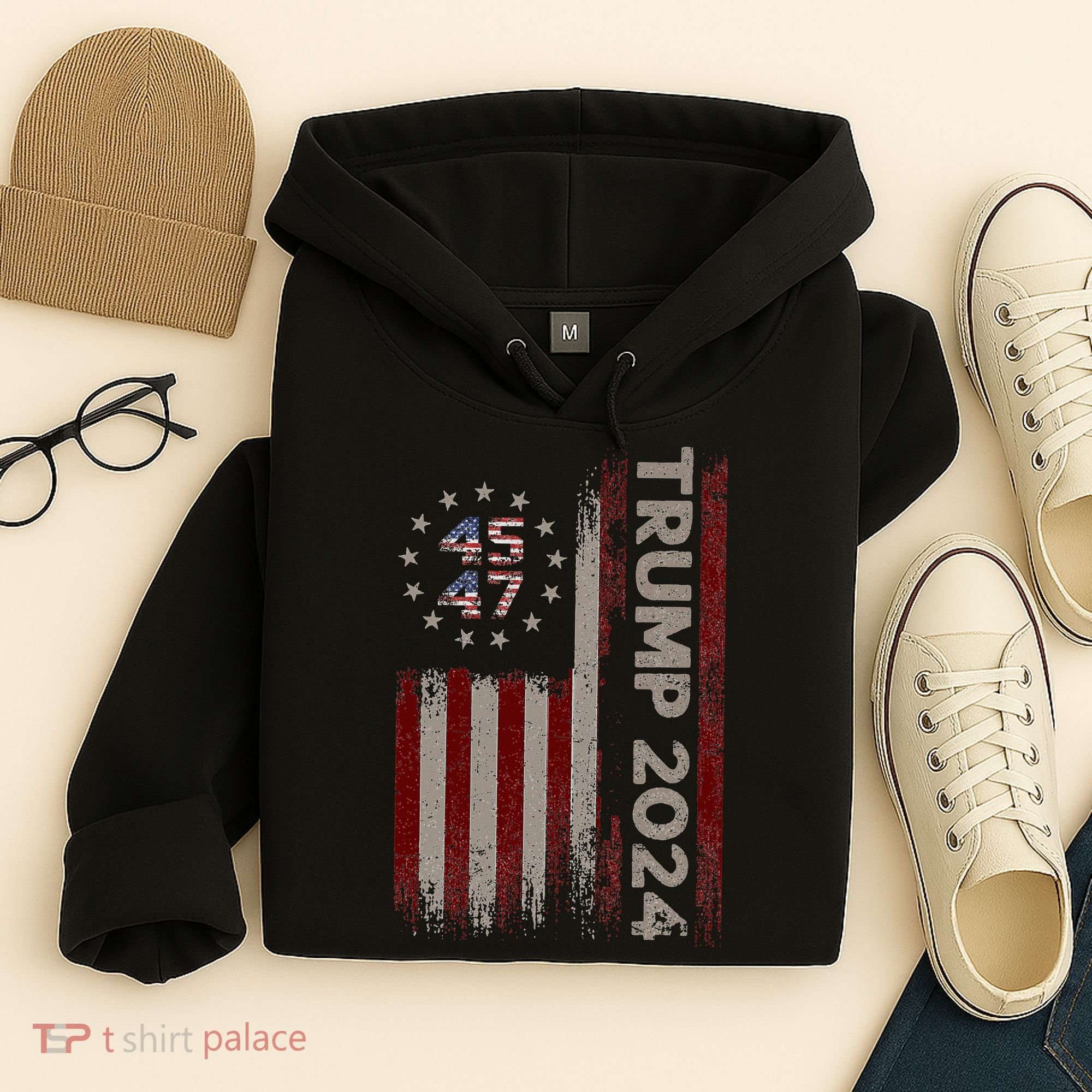 Trump 45/47 American Flag 2024 Hoodie