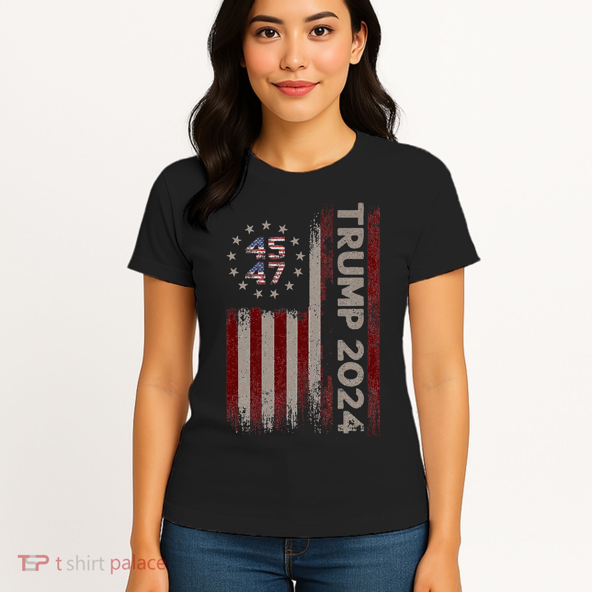 Trump 45/47 American Flag 2024 Women's T-Shirt