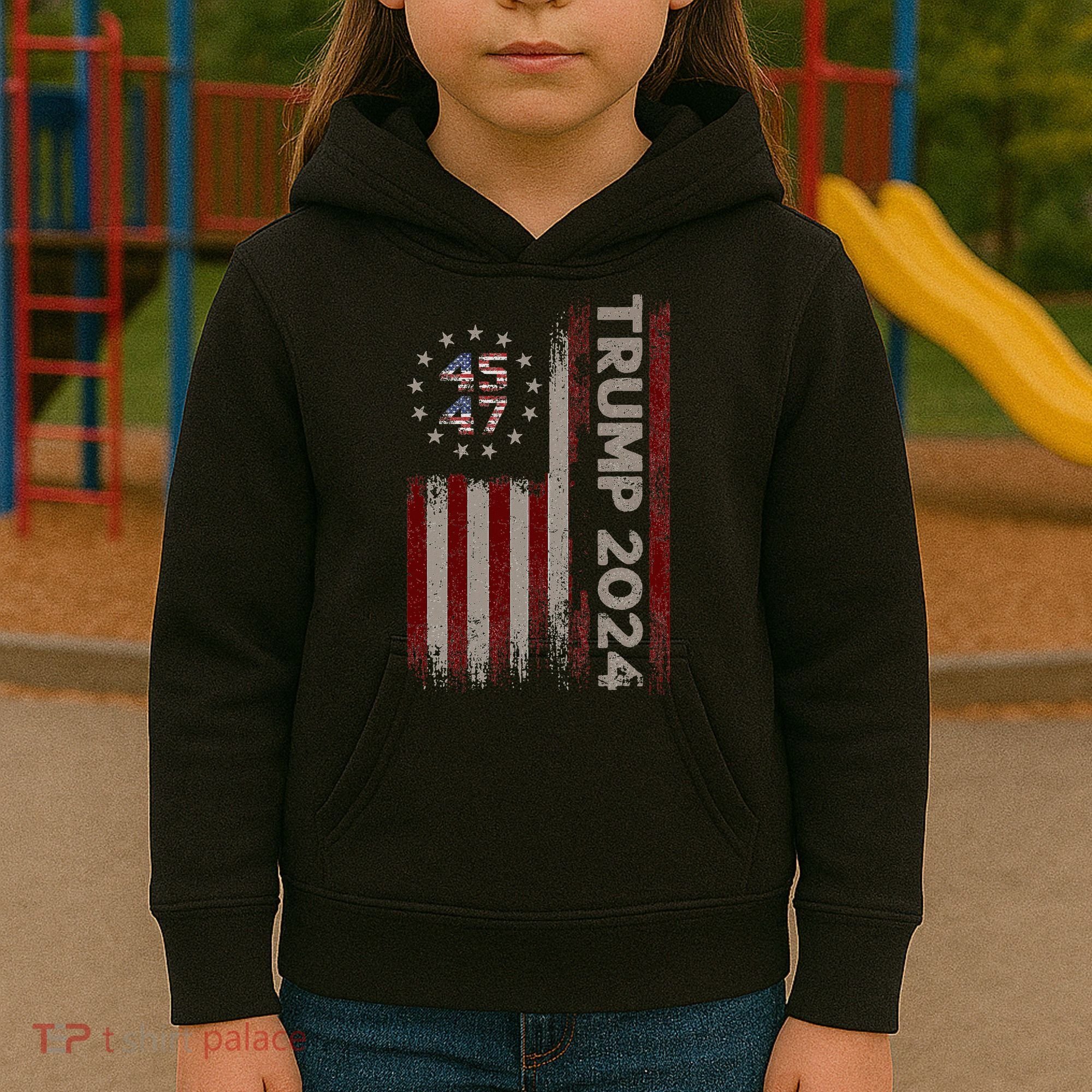 Trump 45/47 American Flag 2024 Kids Hoodie