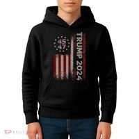 Trump 45/47 American Flag 2024 Kids Hoodie thumb 4