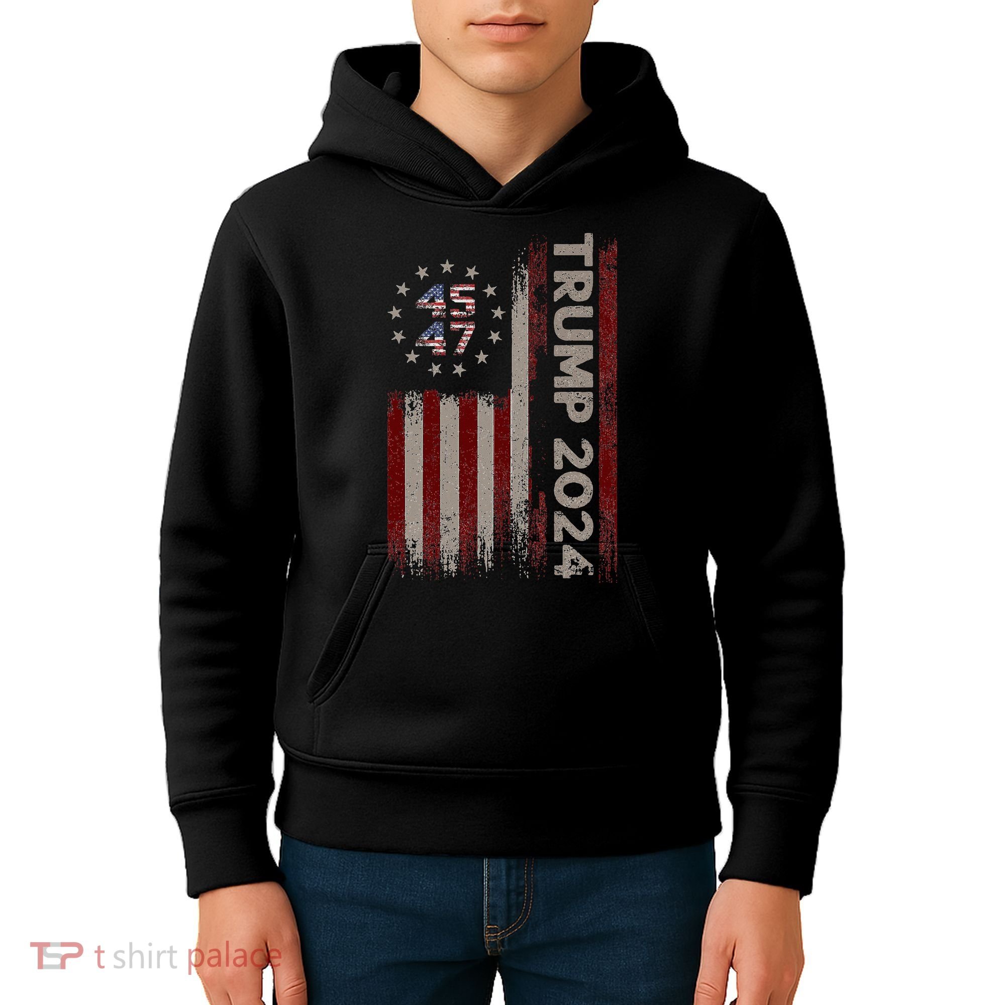 Trump 45/47 American Flag 2024 Kids Hoodie