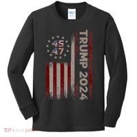 Trump 45/47 American Flag 2024 Kids Long Sleeve Shirt thumb 0